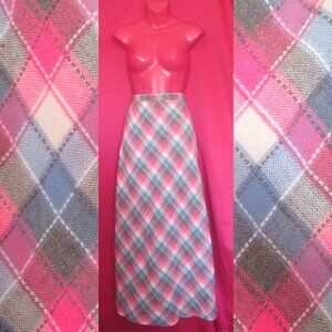 1970s vintage pink plaid maxi skirt size medium